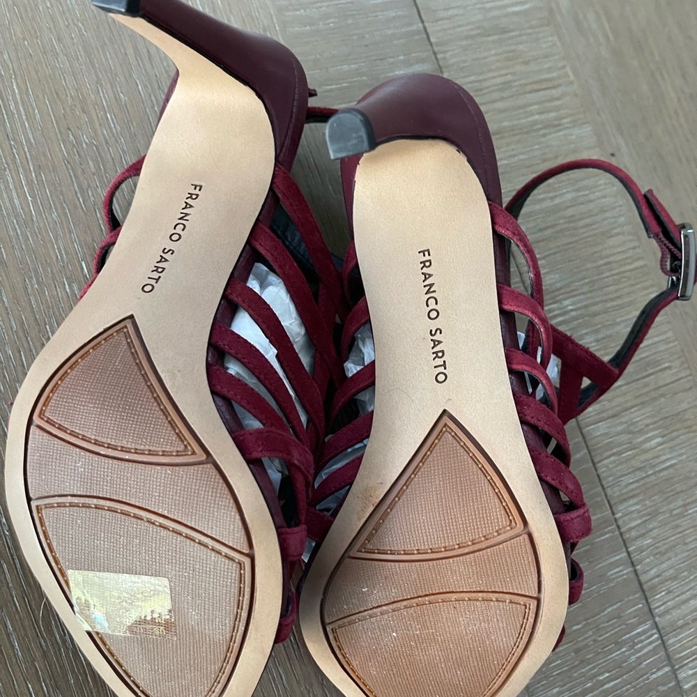 Franco Sarto Cage Sandal Burgundy Suede Size 7 - Picture 9 of 9